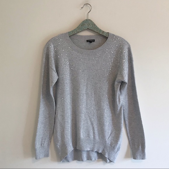 Express Rhinestone Gray Sweater 
